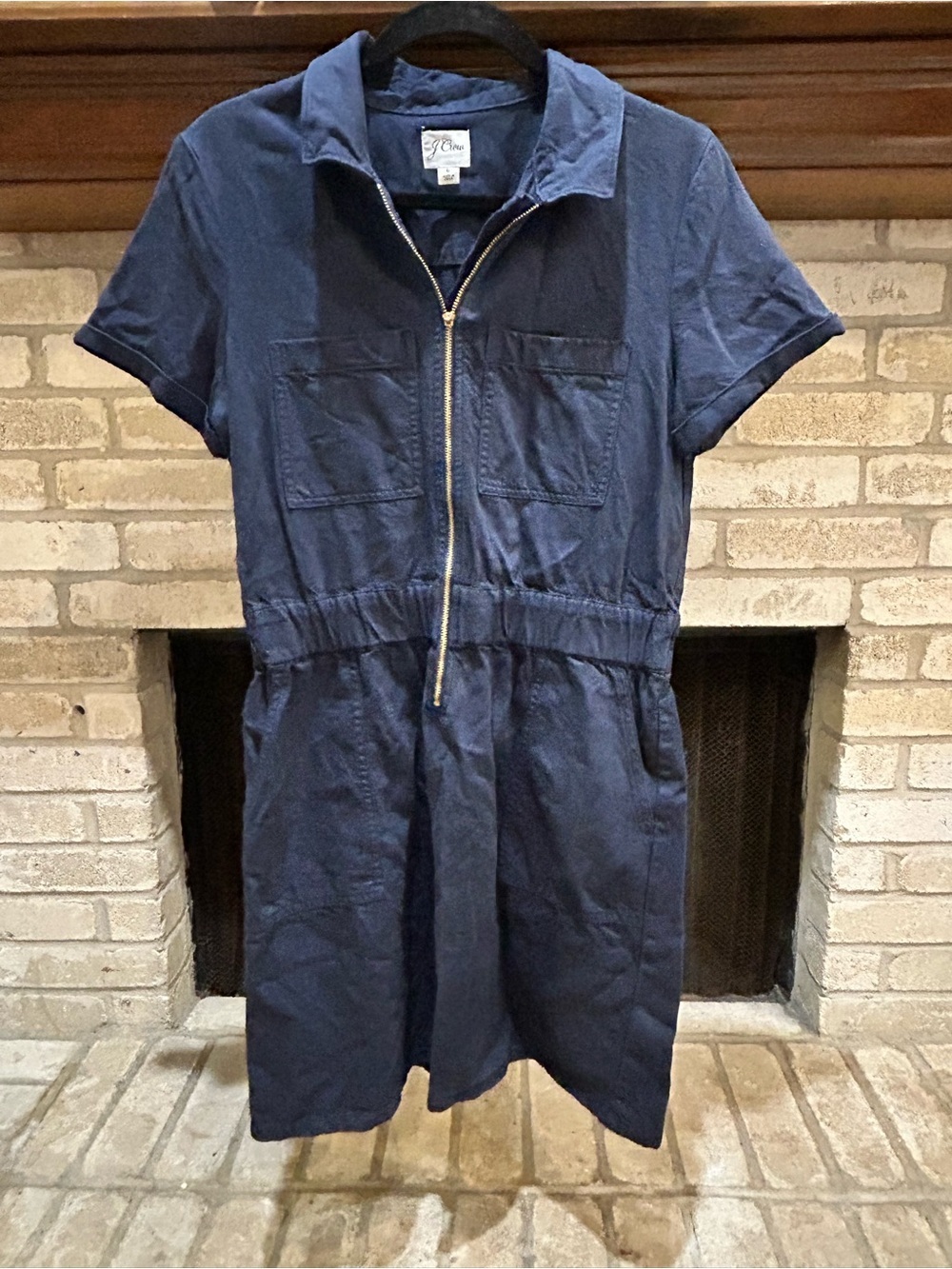 J. Crew Navy Short-Sleeve Zip-Front Romper EUC